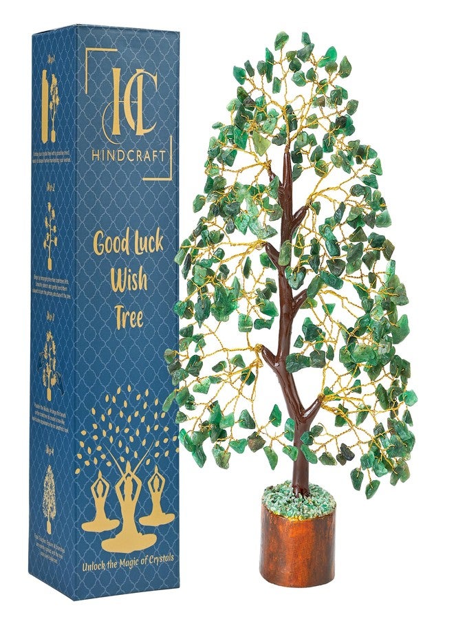 HindCraft Green Aventurine Crystal Tree Good Luck Showpiece for Home Decor Items Crystals Gemstones Bonsai Money Tree for Good Luck, Decoration Gift Item, Golden Wire, 10-12 inch - Image 1